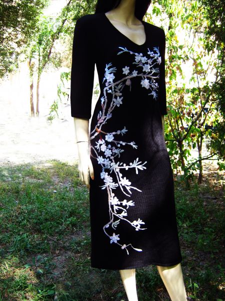 Авторское полушерстяное трикотажное платье "Ночной Китай"