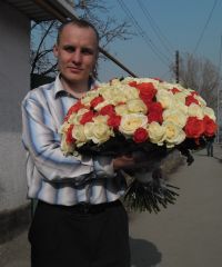 101 роза белая+вау 50 см