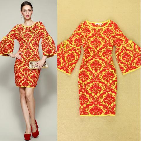 HIGH-QUALITY-2014-Fashion-Fall-Winter-Dress-Women-s-Flare-Sleeve-Stunning-Floral-Print-Slim-Knitted.jpg