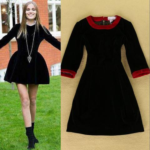 HIGH-Quality-2014-New-Fashion-Women-s-Elegant-Noble-Black-3-4-Sleeve-Gauze-Patchwork-Velour.jpg