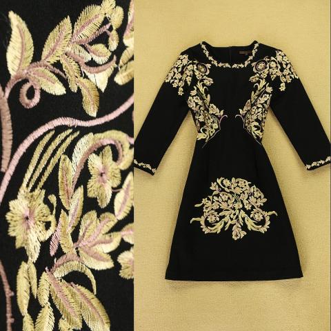 HIGH-QUALITY-New-2014-Fashion-Autumn-Winter-Dress-Women-s-3-4-Sleeve-Luxury-Gold-Thread.jpg