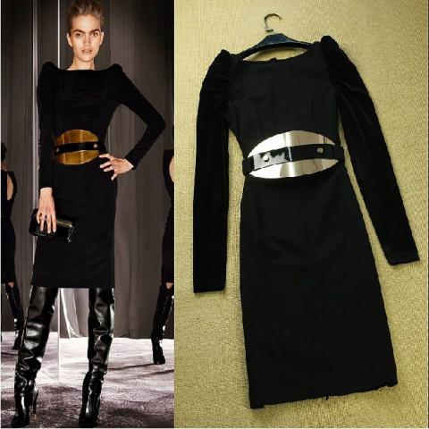 HIGH-QUALITY-New-2014-Fashion-Winter-Dress-Women-s-Puff-Sleeve-Noble-Gold-Belt-Velvet-Patchwork.jpg