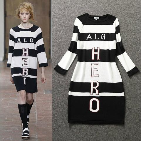 High-Quality-Fashion-2014-Winter-Runway-Dress-Women-s-3-4-Sleeve-Color-Block-Striped-Letter.jpg