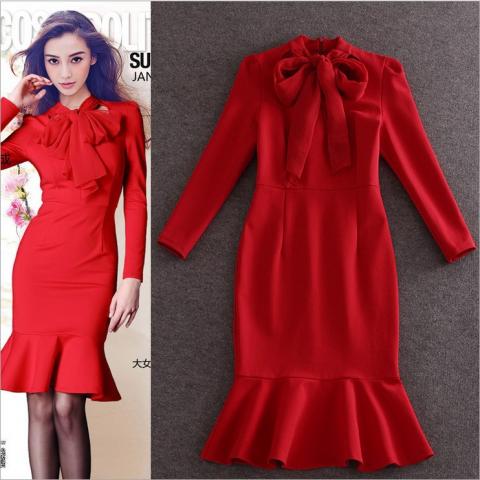 HIGH-QUALITY-New-2015-Runway-Fashion-Women-s-Long-Sleeve-Bow-Neck-Slim-Red-Mermaid-Dress.jpg