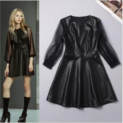HIGH-QUALITY-New-2015-Fashion-Runway-Dress-Women-s-Voile-Patchwork-Synthetic-Leather-Dress.jpg