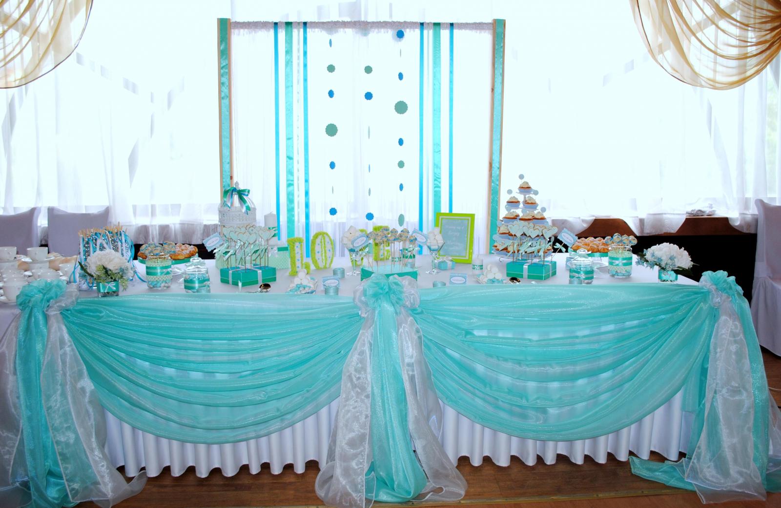 Украшение зала на свадьбу аквамариновый цвет