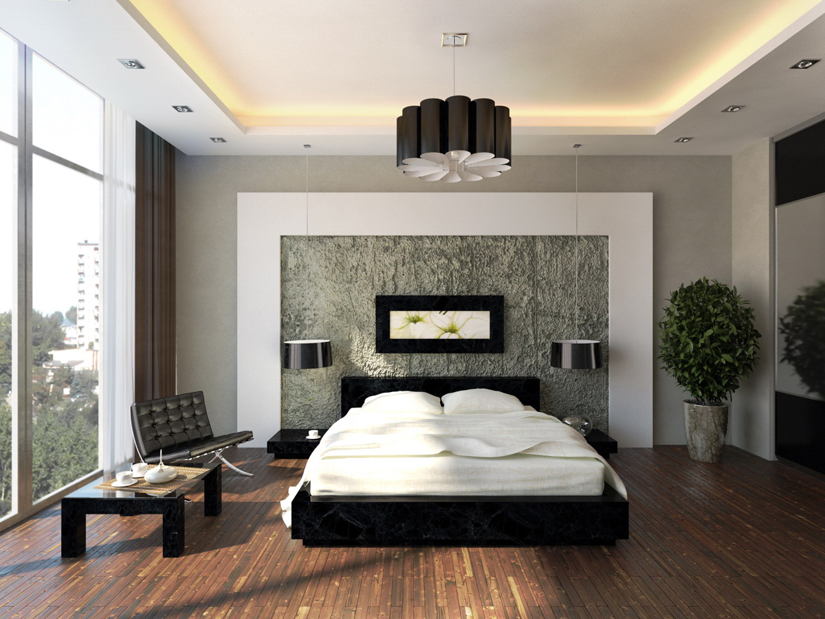 Потолки из гипсокартона для спальни в современном стиле
