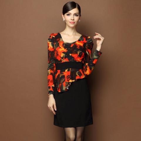 2014-autumn-winter-elegance-women-print-patchwork-long-sleeve-false-two-pieces-one-piece-dress-S (2).jpg