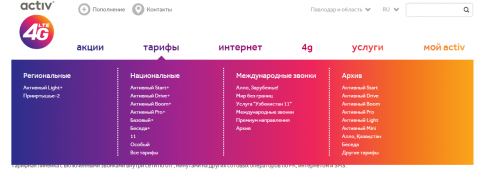 Тарифные планы на актив